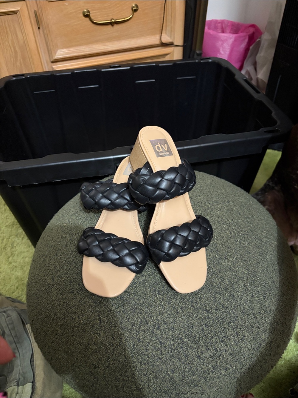 DV by Dolce Vita Black Braided Double-Strap Slide Sandals
